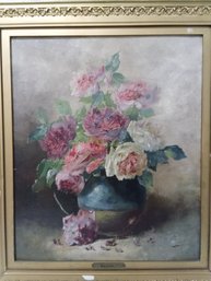 ANTIQUE BELVAC FLORAL OIL ON CANVAS PAINTING