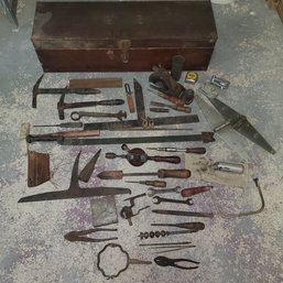 Cool Wood Tool Box & Vintage Shop Hand Tools Ca 1930s- 40s