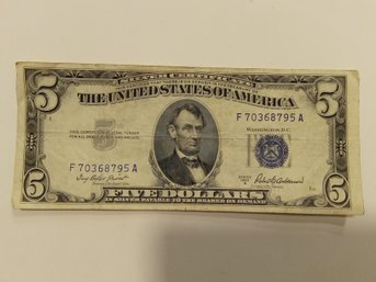 1953 A 5 DOLLER SILVER CERTIFICATE BILL