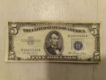 1953 5 Doller Silver Certificate  Bill