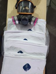 Respirator Mask And 4 Unused Tyvek Suits