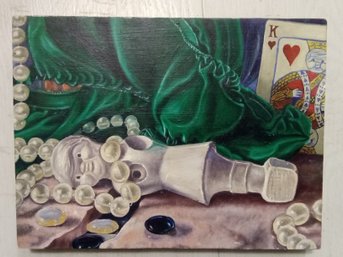 1991 Unsigned ? Oil On Wood Painting King Of Hearts