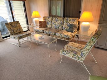 Mid Century Metal Patio Furniture - 3- Seater Sofa & 2 Chairs- 1 Chair Is A Rocker!     Patio