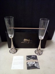 Elegant Heart Tasting Flutes - Set Of 2 - Heart Collection - Nickelplate, Glass - Michael Aram, Inc. LP/D3