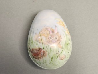 Vintage Hand Painted Ceramic Egg Keepsake Box