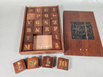 Vintage Decorated Walnut Blocks In Wooden Box