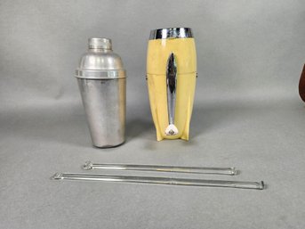 Vintage Iceramic, Bar Shaker & Glass Swizzle Sticks