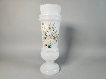Vintage Hand Painted Floral Milk Glass Vase