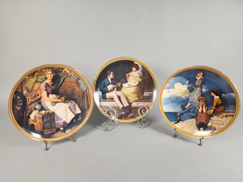 Vintage Norman Rockwell Plates:  'Dreaming In The Attic', 'Waiting On The Shore' & 'Pondering On The Porch'