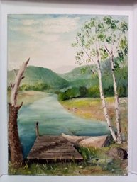Beautiful Landscape Oil Painting On Canvas Panel Signed By Johnny Johnson '63  Along The River Banks   CT/WAB