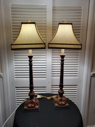 Ethan Allen Tall Lamp Pair With Ivy Leave Base. Tested And Working