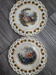 2 10 Inch Wall Hanging Ceramics, French Scenes