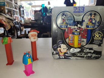 6 Collectors'  Vintage Pez Candy Dispensers- 3 Mickey Mouse 80th, Santa Claus, Halloween Witch, Snail CR/A2