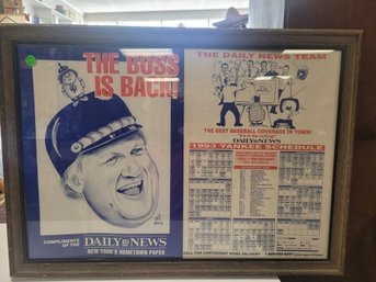 Rare Framed Poster Of THE BOSS- New York Yankees Owner Geroge Steinbrenner & The 1993 Schedule           BW/wB