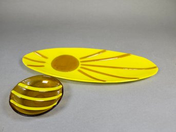 Beautiful Art Glass Plate & Small Bowl