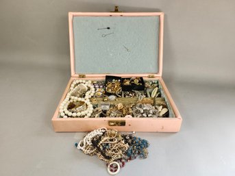 Large Collection Of Costume Jewelry With Box