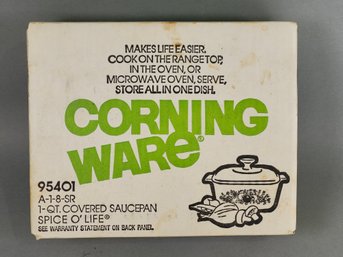 Vintage New In Sealed Box 'Spice O' Life' Corning Ware 1 Quart Covered Sauce Pan