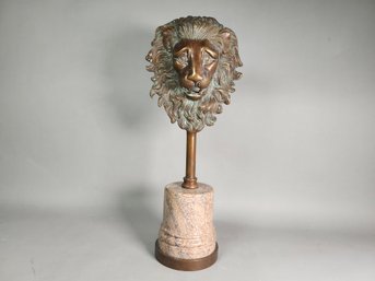 Absolutely Beautiful Brass Regal Lion Statue With Marble Base