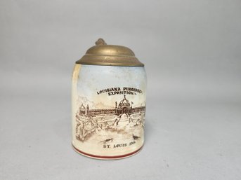 Antique 1907 Louisiana Purchase Exposition Souvenir Mug With Brass Top