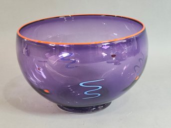 A Signed Whimsically Painted Purple Bowl