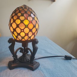 Tiffany Style - Stained Glass Egg Dome Lamp,  3-Way Night Light / Mood Light With 3 Panther Head Supports