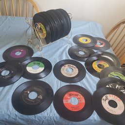 65 Vintage 45rpm Records & Record Rack - Wild Thing, Wooly Bully, Incense And Peppermints   BR1