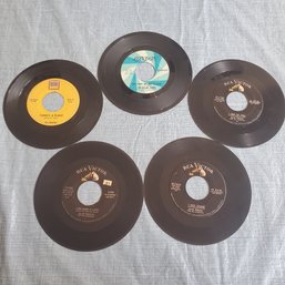 Five Vintage 45rpm Records- Famous Artists - The Beatles, The Rolling Stones, ELVIS