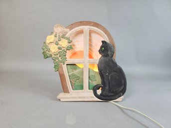 Whimsical Tampa Bay Mold Company Ceramic Cat In Window Lamp