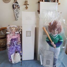 Two AVON Dolls- New In Original Boxes. Little Bo Peep & Batter Up  With Metal Stands.      Kit