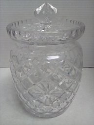 Dazzling Ceskci Crystal Lidded Jar With Criss-cross Diamond Pattern On Body & Thumbprint Style Rim FL/E3