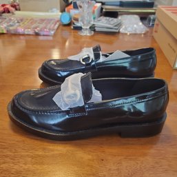 H & M New Unused Ladies Glossy Black Loafers - Shoes With Buckles - Size EU 39 / U. S. 8      LR