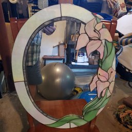 Oval Contemporary Stained Glass Wrapped Wall Mirror   BSMT