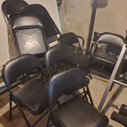 Eight Black Metal & Cushion Seats And Backs Folding Chairs Look NEW!     Bsmt