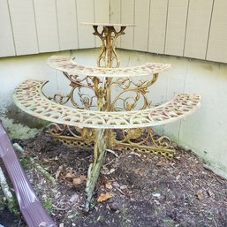 Cast Iron Three- Level Outdoor Plant Stand - Highly Decorated!  FrntYdSide