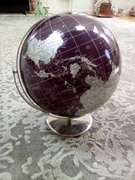 Decorative World Globe In Glossy Purple With Silver Color On Chrome Style Stand LR