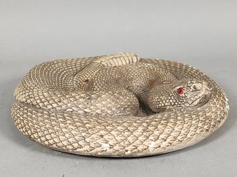 Ceramic Coiled Rattlesnake With Red Jeweled Eyes