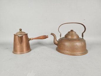 Antique Copper Kettles Including Volund Hamar