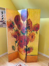 Fun! Van Gogh 2-sided Folding Screen (sunflowers And Starry Night) Room Divider