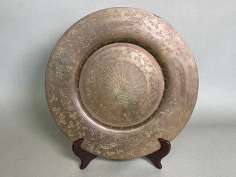 A Beautiful Brass Peacock Inscribed Plate