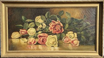 AN M.E. CAMPBELL 1924 OIL ON CANVAS STILL LIFE WITH ROSES