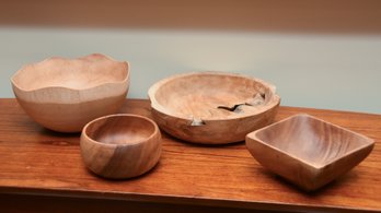 (2) Pacific Merchants Acai Ware Bowls With (2) Handmade Wood Bowls