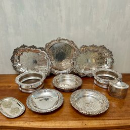 A Variety Of Silver Plated Table Ware - Butter Tray, Bowls, Platters, And More!