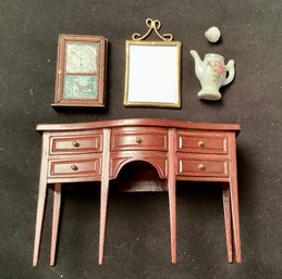 Fabulous Lot Of Quality Dollhouse Miniatures Sideboard Mirror Coffee Pot Clock