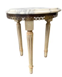 Antique French Side Table  Marble Top Wood Carved Legs