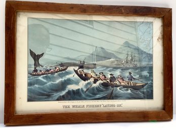 179. CURRIER & IVES Art Print The Whale Fishery 'Laying On' Clipper Ship Vintage Nautical