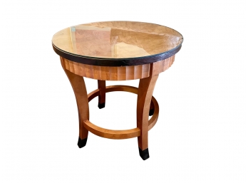 Lane Art Deco Style Circular Wood Side Table With Glass Top