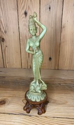 Faux Jade Goddess Statue On Wooden Base-numbered