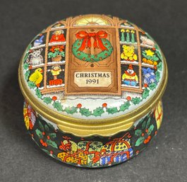 1991 Christmas Halcyon Days Battersea Enamel Patch Box