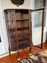 Antique Oak Curved Glass Cabinet