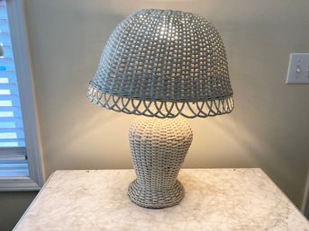 Vintage Cottage Style White Wicker Lamp
